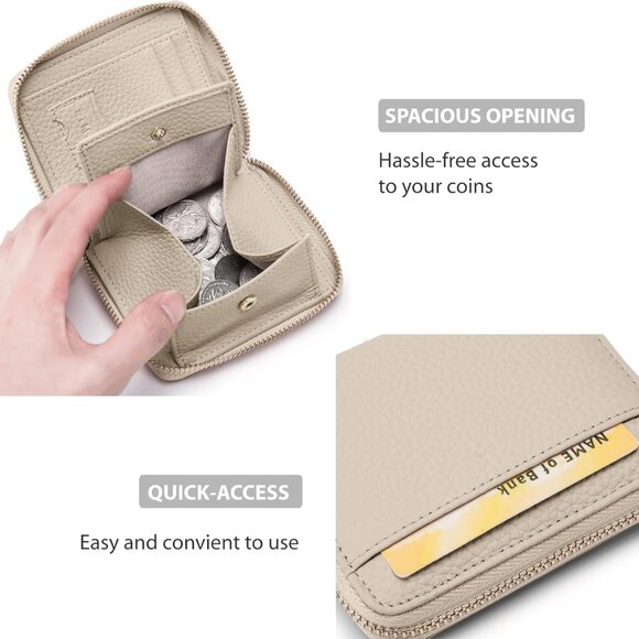 Travel Wallet for Women Leather RFID Blocking Coins Card Slots Compact Gray - Picture 3 of 6